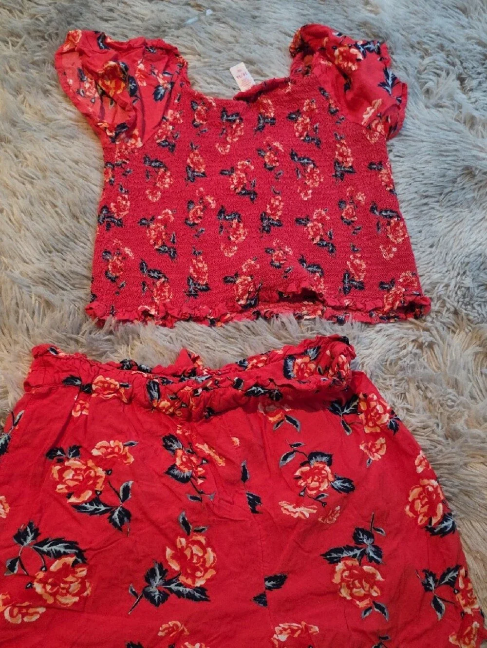 Justice Red Floral Smocked Top & Shorts Set